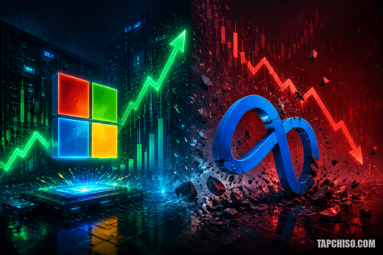 Microsoft tăng 8%, Meta giảm 10% sau kết quả AI Microsoft tăng 8%, Meta giảm 10% sau kết quả AI trái chiều