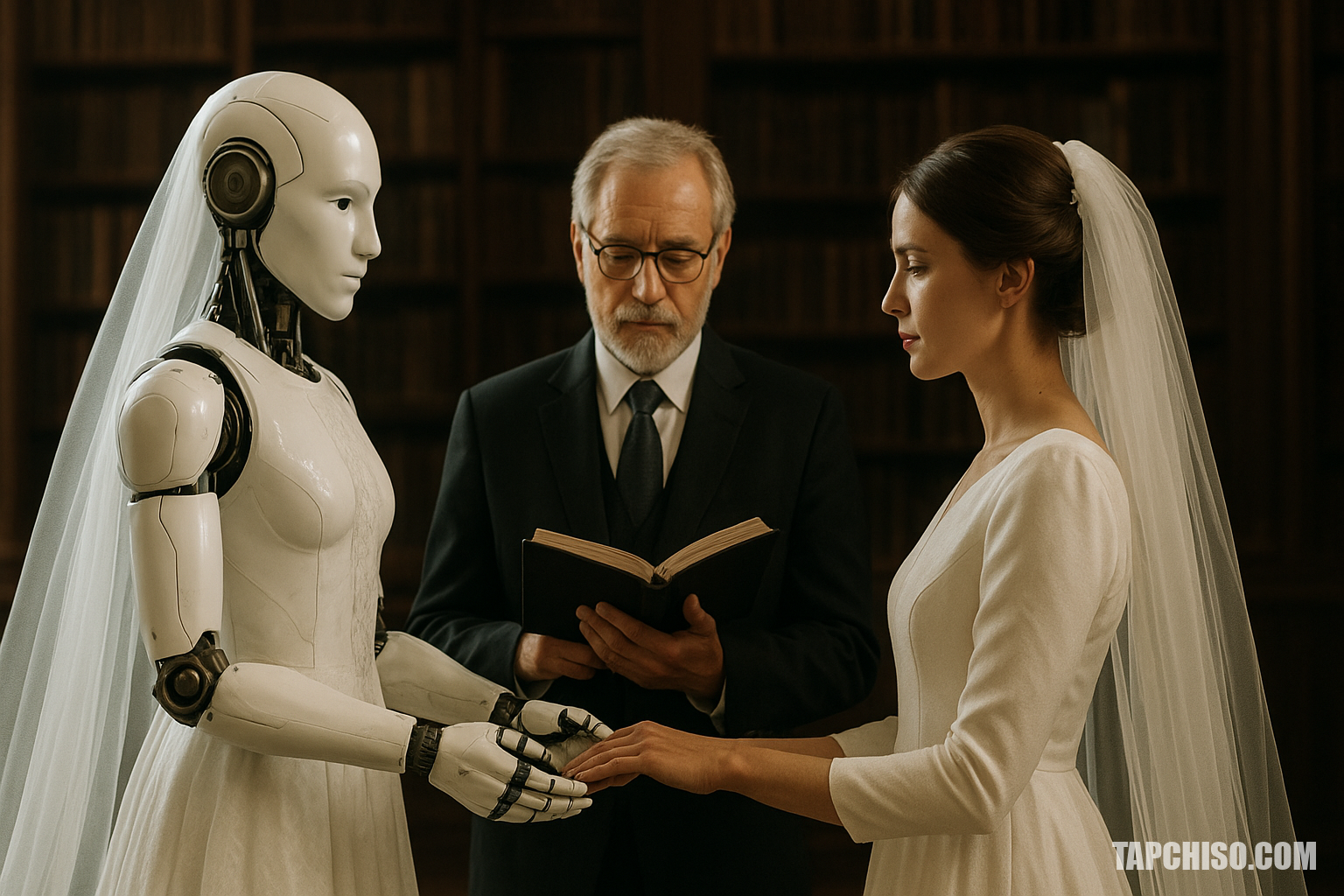 Nga tổ chức đám cưới robot hình người đầu tiên Nga tổ chức đám cưới robot hình người đầu tiên tại thư viện Moscow